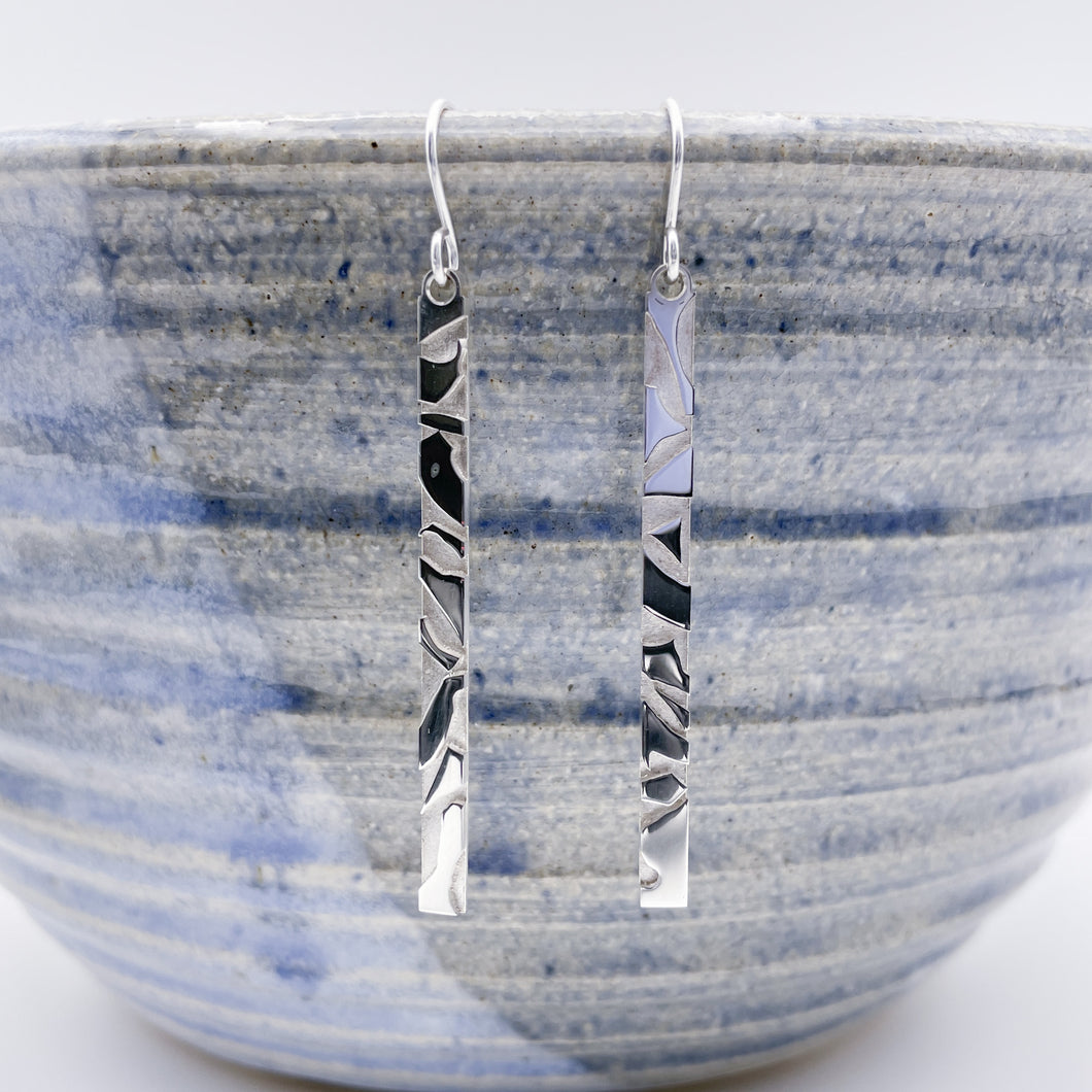 Long Slate Textured Earring with Rounded Back